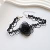 Collar Negro con Cinta de Encaje Camelia y Lazo, Gargantilla, Cadena para Clavícula, Estilo de Hada, Joyería Exquisita