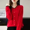 Abrigo de Punto para Mujer con Bloques de Color, Doble Cuello Redondo, 100% Lana, Botones, Manga Larga, Corte Holgado, Adelgazante, Nuevo Estilo 2026, Cárdigan Elegante