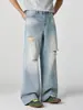 Roupas Masculinas Fengshe / Novidade Primavera 2026 Jeans Reto Solto Resistente Lavado Rasgado Estilo Americano de Alta Qualidade