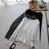 [Bizheng] Novo 2024 Inverno Coreano Renda Decote V Slim Lã Plissada Camisa Base para Mulheres 3024