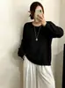 Top acanalado de cuello redondo para mujer talla grande, suéter fino para mujer, tejido casual 2026 para damas de talla grande