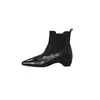 Botas Curtas de Couro de Ovelha de Primeira Camada com Salto Escondido Femininas Botas Individuais Outono e Inverno Novas Salto Médio Calce Fácil Bico Quadrado Botas Chelsea Polidas Botas Femininas
