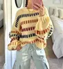 Suéter de Punto de Bloques de Color con Cuello Redondo para Mujer Primavera y Otoño de AliExpress, Agradable para la Piel y Suave, Versátil para el Uso Diario, Top de Punto de Moda