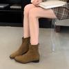Botines coreanos de ante con tacón grueso y forro polar a juego para otoño e invierno 2024, nuevos zapatos de mujer, botas finas, botas cortas estilo occidental