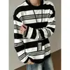 Camiseta de Uso Diario para Hombre Estilo Perezoso Ins Primavera Otoño Invierno Estampado Digital Rayas Personalidad Manga Larga Top para Mujer