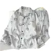 Pijama casual masculino para primavera e outono, algodão nuvem, manga longa e calça comprida, corte solto, adequado para usar ao ar livre, conjunto para casa, atacado transfronteiriço
