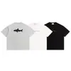 Yidao Vintage 2026 Verão Nova Tendência Estilo Americano Design de Bordado com Aplicação de Tubarão Casual Solta Unissex Manga Curta Camiseta