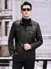 Chaqueta de cuero genuino Haining, abrigo de hombre de piel de vaca con cera de aceite de capa superior, estilo nuevo, cuello vuelto, chaqueta de cuero ajustada, chaqueta casual, moderna