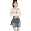 Falda vaquera vintage de cintura alta de moda para niñas, minifalda de verano de línea A, falda versátil para mujeres petite, falda ajustada