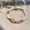 Nova Pulseira de Pedra Natural Cristal de Morango Pérola de Água Doce Genuína Pulseira de Dia dos Namorados Pulseira Cristal da Sorte Flor de Pêssego
