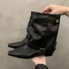 Botas Martin de sola grossa com bico fino e salto grosso para mulheres 2026 nova coleção primavera e outono super bonitas botas de cano alto estilo cowboy ocidental botas curtas para mulheres