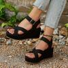 Nuevas Sandalias Romanas de Cuña con Plataforma de Comercio Exterior para Mujer, Talla Grande, Tacón Medio, Punta Abierta, Tira Cruzada con Hebilla, Sandalias de Playa