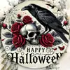 Letrero de Madera Nuevo Transfronterizo Creativo de Madera Halloween Cuervo Calavera Castillo Patio Decoración del Hogar Letrero de Puerta Personalización