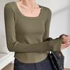 TikTok Popular de Internet Primavera y Otoño Cuello Cuadrado Combinable Camiseta Base Camiseta de Manga Larga Negra para Mujer Otoño e Invierno Camiseta para Mujer