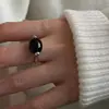 Anel Coreano para Mulheres, Anel de Ágata Negra Tridimensional de Nicho, Anel de Dedo Indicador de Estilo Minimalista de Moda Simples Único