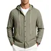 2026 Camisa de lino con capucha de manga larga para hombre estilo americano otoño e invierno transfronteriza, chaqueta con capucha tejida de color liso con cordón