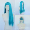 Peruca europeia e americana mais vendida no comércio exterior, cabelo azul longo e liso, lace frontal 13*4, fibra sintética, acessório de cabeça, disponível para dropshipping de peça única