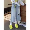 Jeans cortos rasgados de color azul claro estilo coreano para mujer, verano 2026, holgados de pierna ancha rectos vintage desgastados casuales
