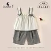 Conjunto de Roupa de Verão para Meninas, Novo Estilo de Verão para Bebês e Crianças Pequenas, Conjunto de Duas Peças com Regata da Moda para Bebês, Roupas Infantis Amigas da Pele