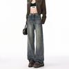 Jeans Rectos Micro-Anchos de Cintura Media Baja Estilo Americano para Mujer Otoño Nuevo Pantalones Sueltos Ajustados de Pierna Ancha Ropa para Mujer