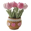 Popular Transfronteiriço Acabado Feito à Mão Buquê de Lã Tulipa de Crochê Grande em Vaso Decoração de Escritório Casa Feriado