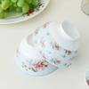 Flores Románticas Vajilla de Porcelana de Hueso de Alto Valor Tazón Boda Nueva Residencia Tazón de Cerámica Hogar Antiescaldante Tazón de Arroz Tazón de Pie Alto