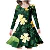 Vestido de manga comprida para meninas com impressão digital 3D transfronteiriça, trevo de quatro folhas da sorte, pequeno fresco casual, gola redonda, vestido de princesa