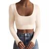 Nuevo Producto Estilo Europeo y Americano Amazon Aliexpress Camiseta de Manga Larga con Cuello Redondo Grande, de Canalé, Ultracorta, Ajustada, Adelgazante 2025 Estilo Corto