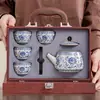 Juego de Té Kung Fu Ruyao Azul y Blanco con Loto para el Hogar Teteras y Tazas de Té de Alta Gama para Regalos de Año Nuevo a Líderes y Ancianos.