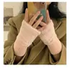 Luvas de Tricô Sem Dedos da Moda para Mulheres, Luvas Versáteis de Meio Dedo Quentes para Outono e Inverno, Luvas Simples de Pelúcia de Cor Sólida