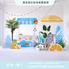 Cenário de Montagem de Evento com Tema de Verão Display de Loja em Shopping de Verão Decoração de Prancha de Surf Fundo de Decoração com Placa Kt