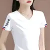 Camiseta de cuello en V para mujer, comercio exterior transfronterizo, excedente, manga corta, elegante, talla grande, corte holgado, top de verano