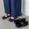 Zapatos Mary Jane de Piel de Oveja con Suela Silenciosa 2025 Otoño Sueltos y Generosos Punta Cuadrada Planos con Hebilla Zapatos de Flores para Mujer