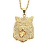 Collar de estilo hip hop europeo y americano de moda dominante rap incrustado de diamantes corona cabeza de perro colgante para hombre venta al por mayor de fábrica