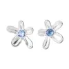 Estilo Idéntico de Bloggera Ins Coreana Joyería Creativa Personalizada Pendientes de Flor de Cinco Pétalos con Estambres Diamante Azul Nicho Gama Alta