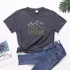 Camiseta de manga corta para mujer con estampado de montañas, camiseta casual europea y americana para camping y picnic