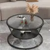 Sala de estar, apartamento pequeño, mesa de centro redonda de vidrio, estilo de lujo ligero, adecuada para hoteles y apartamentos, mesa de té pequeña, color crema, diseño moderno
