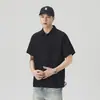 Camisa Polo Casual de Manga Corta de Moda para Hombre, Estilo Verano Old Money, Color Sólido, Corte Holgado, Cuello Campana, Camiseta Negra de Negocios de Media Manga