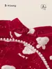 Bangxuan 2025 Nova Roupa de Inverno e Ano Novo para Bebês Meninas, Roupas de Um Ano, Macacões Infantis Estilo Chinês com Fivela de Pérola