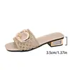 2026 Nuevas Sandalias de Tacón Cuadrado Hueco Tejidas Estilo Europeo y Americano para Mujer, Chanclas Versátiles Cómodas de Moda para Exteriores de Verano, Color Dorado