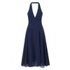 Casa Mesmo Estilo Europeu e Americano Estilo Francês Retrô Elegante Gola Halter Decote V Costas Nuas Chiffon Vestido de Comprimento Médio para Mulheres
