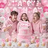 Castelo de Gelo Rosa Festa de Aniversário Conjunto Bandeirola de Flocos de Neve Balões de Látex Toppers para Bolo Decoração de Aniversário para Menina