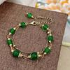 Pulsera Tejida a Mano de Calcedonia Verde Natural Estilo Chino Nuevo Chapado en Oro Real Diseño Nicho Estilo Cool Joyería de Mano para Mujer