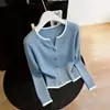 Cárdigan de Punto Bloque de Color Estilo Coreano Primavera/Otoño 2026 Ropa Exterior para Mujer Tacto de Alta Gama Petite Versátil Estilo Corto Top con Temperamento