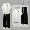 Conjunto Casual Masculino de Verão Novo Respirável Confortável Gola Redonda Versátil Simples Manga Curta Calça Reta Conjunto de Duas Peças