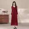 Vestido Largo de Encaje Retro Francés de Cuello de Calidad Otoño Nuevo en Color Albaricoque
