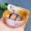 Pulseira de Jade Quartzo Grama Aquática Flor Amarela Flutuante Pulseira de Tira Plana de Jade Dragão Amarelo Imitação Pulseira Feminina Fornecimento para Lives de Negócios