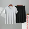 Conjunto de pijama de verão de modal com decote V para homens, shorts de manga curta, fino, folgado, plus size, conjunto de duas peças esportivo para ficar em casa