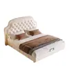 Cama tapizada en tela francesa estilo crema dormitorio principal 1.8m cama de princesa cama con almacenamiento tirador cama plisada lujo ligero cama de boda