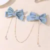 Pinza para el pelo de mezclilla azul retro coreana con lazo, nuevo, para chica dulce, pinza de pico de pato, pinzas para el pelo, accesorios para el pelo en la parte posterior de la cabeza